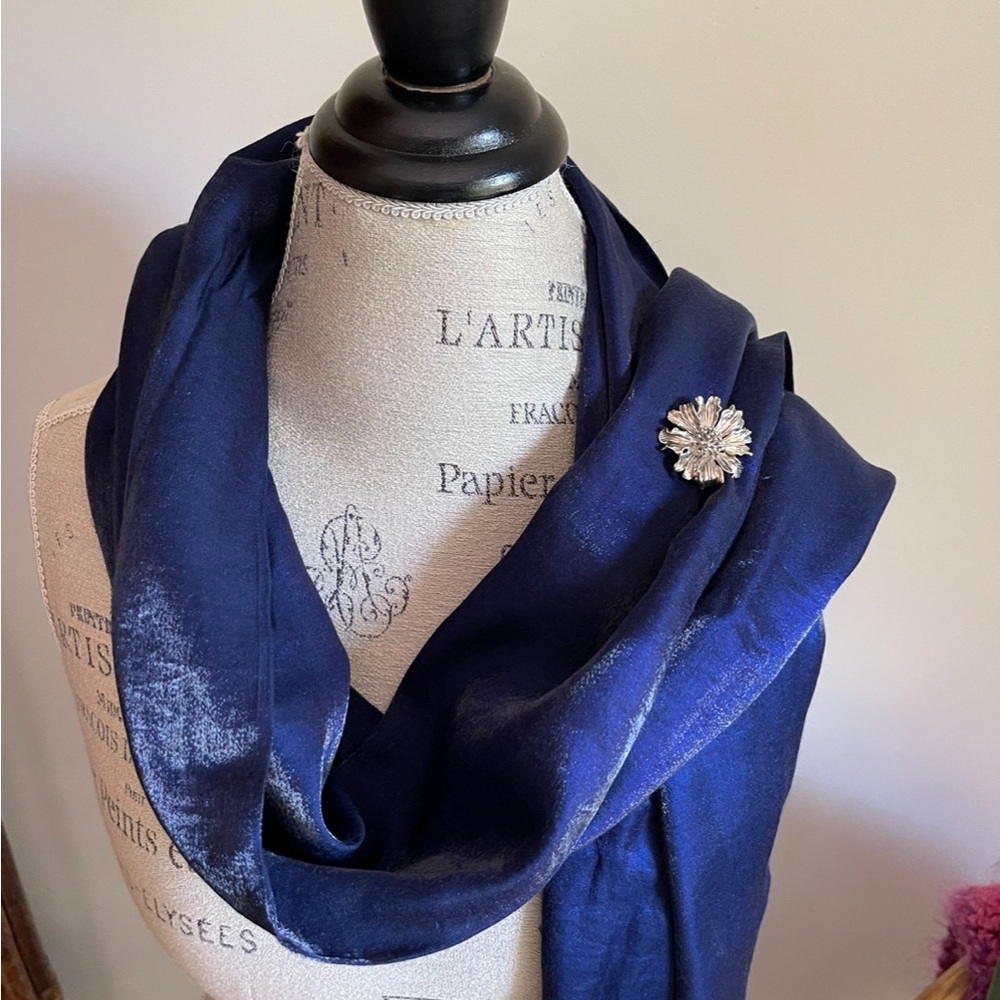 STYLE & CO. Silver Sheen Sapphire Blue Evening Wrap Scarf Shawl 19” X 71…